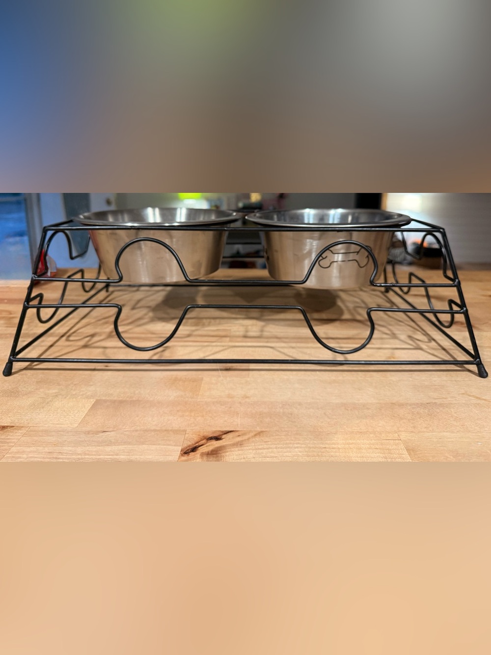 Raised Double Dog Bowl Stand with Stainless Steel Bowls - Black